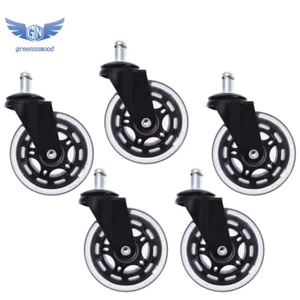 5PC 3 inch Heavy Duty Office Chair Caster Rubber Swivel Wheels Replacement Set - Picture 1 of 8