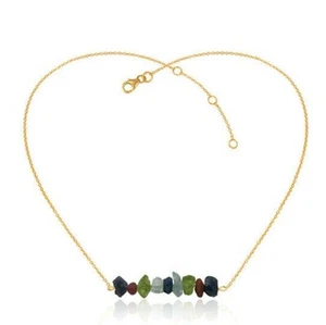 Multi Stone Beaded Pendent & Necklace Silver Gold Plated Raw Gemstones Necklace - Picture 1 of 4