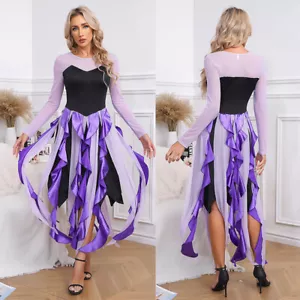Women Maxi Mesh Dress Witch Costumes Asymmetrical Cocktail Performance Mermaid - Picture 1 of 19