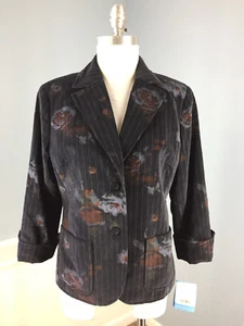 Neu Doncaster 10 anthrazitgrau Blumen Nadelstreifen Samt Blazer Jacke Karriere Arbeit - Bild 1 von 5