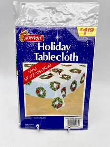 Vintage Joybrite Vinyl Holiday Tablecloth Christmas Wreaths 54" x 72" - Picture 1 of 2