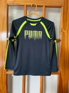 Puma Youth Boys Large Gray And Lime  Long Sleeve Graphic T-Shirt Medium 10/12 - Picture 1 of 2