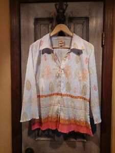Faded Glory Womens Shirt Size XL White Print Pearl Snap Buttons Stretch