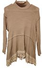 Alter'd State Blouse Brown Lace Sz L Long Sleeve Knit Turle Neck. 