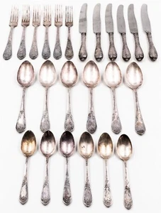 Vintage 24-Piece Silver-Plated Hallmarked Flatware Set E. Europe, Knives L 21 cm - Picture 1 of 8