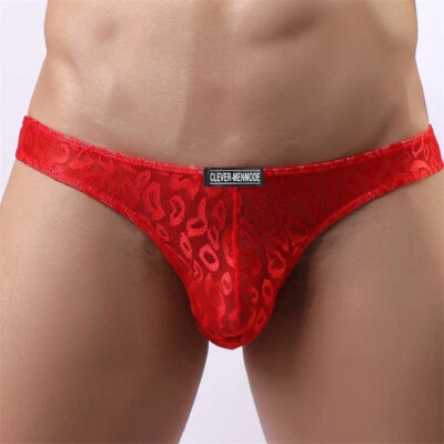 Men Lace Sissy Briefs Sexy See-Through Panties Low Rise G-string Thong Underwear - Image 1 of 4