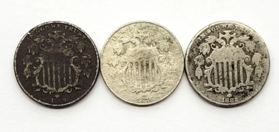 1869, 1876, & 1882 Shield Nickels - Image 1 of 4