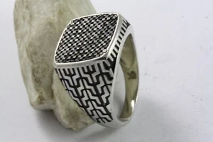 BLACK ZIRKONIA RING STONE SIEGELRING ECHT 925 SILBER / 233 - Picture 1 of 4