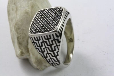 Nero Zirconia Anello Stone Anello con Sigillo Vero 925 Argento / 233 - Immagine 1 di 4