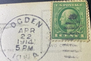   Rare Green Line 1 cent George Washington Stamp one cent on Postcard vintage - Picture 1 of 5