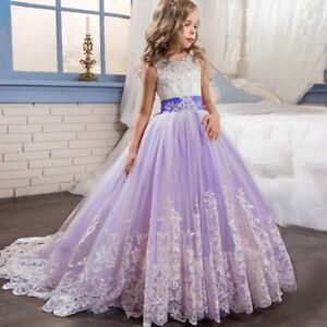 Girls Dress Costume White Bridesmaid Clothes Long Princess Party 14 10 12 Years
