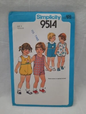Vintage 1980 Simplicity 9514 Toddler Unisex Short Jumpsuit Jumper Size 3 ~ Uncut - Image 1 of 4