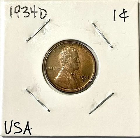 1934D UNITED STATES 🇺🇸 1c Lincoln Wheat One Cent Coin Proof-Like Glossy Uncir Cover