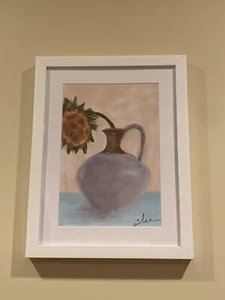 Vase With Sunflower- Original Painting Print Framed - Limited Edition - By Ailee - Picture 1 of 12