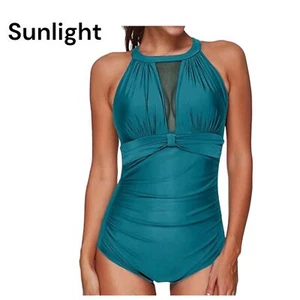 Tempt Me Women One Piece Swimsuit Size Small - High Neck- Mesh-New-Emerald Green - Picture 1 of 10