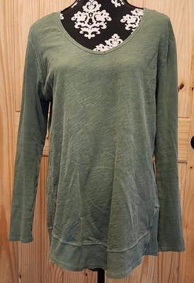 Fresh Produce 女式束腰绿色上衣鲨鱼咬下摆长袖 L 码 — 第 1/4 张图片