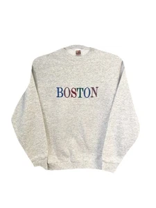 Vintage 90s Boston Mass Crewneck Sweatshirt Retro Embroidered Size Medium - Picture 1 of 8