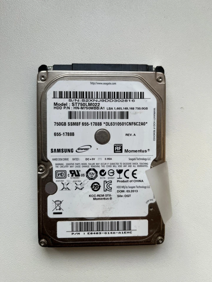 SAMSUNG M8 750GB HDD 5400rpm HN-M750MBB 6,4cm 2,5Z sATA II8MB cache (geprüft!) - Bild 1 von 1
