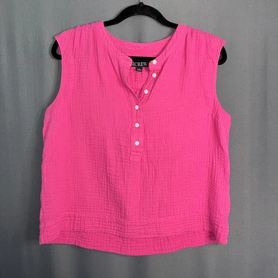 J.Crew Cora Gauze Boxy Top Small Dark Pink Cotton Henley Sleeveless Preppy Beach - Image 1 of 4