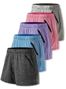 5 Pack: Womens Workout Gym Shorts Large Heather Black/Blue/Purple/Pink/Gray - Picture 1 of 7
