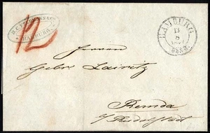 HAMBURG-THURN UND TAXISCHES O.P.A. 1849, HAMBURG Th.& T., K3 auf Brief - Bild 1 von 2