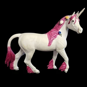 Safari Ltd Unicorn Figurine 2008 White Pink Mane Tail Flowers Collectible Toy - Picture 1 of 7