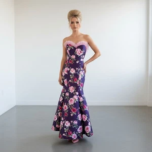 Maxi Vestido Floral Morado De Colección Años 90 Rosa Volantes Sirena Sin Tirantes Talla 11/12 - Imagen 1 de 12