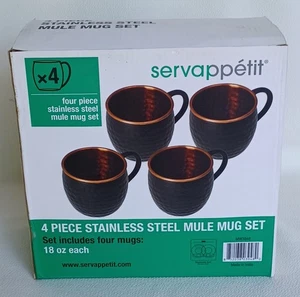 4 Stück Edelstahl Maultier Becher Set 18 Unzen Servappetit Spülmaschinenfest Neu im Karton - Bild 1 von 4