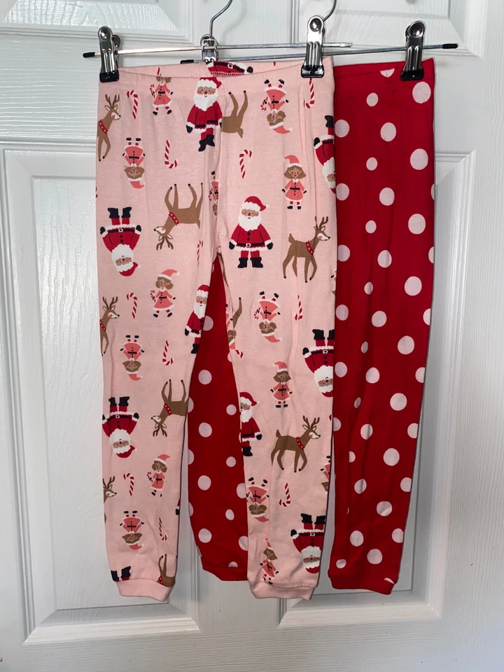 2 Girls CARTERS PJ PANTS Size 4T NEW No Tag (A) 9.5 SANTA & DOTS - Image 1 of 4