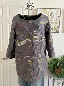 MARC BY JACOBS Gray Satin Embroidered 3/4 Sleeve Collarless Coat Size 4 - Picture 1 of 8