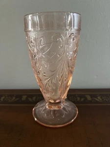 Vintage TIARA Pink Sandwich Glass Iced TeaFooted Tumbler - Picture 1 of 1