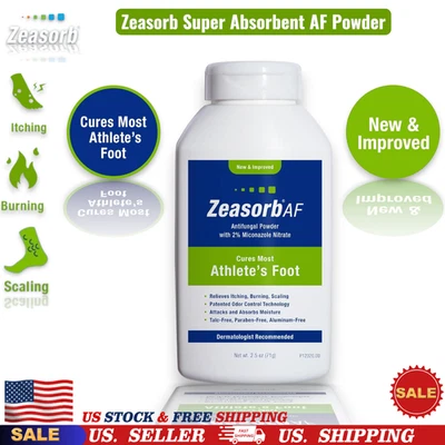 Zeasorb 运动员足部超吸水粉专利气味控制无滑石 2.5 盎司 — 第 1/4 张图片