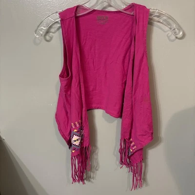Route 66 Pink Open Fringe Vest Sleeveless Southwestern Style (Girls Large 10/12) - Image 1 of 4