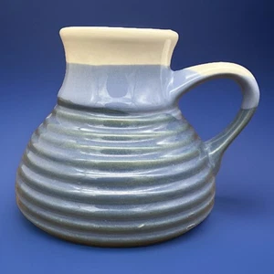 Vtg no spill _oz wide base coffee mug rippled ceramic blue white glaze - Picture 1 of 8