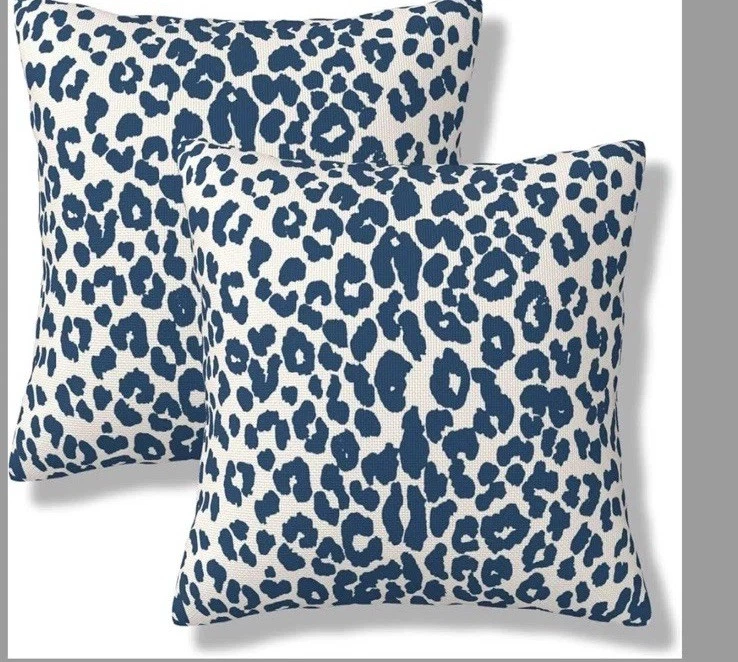 Juego de 2 fundas de almohada con estampado de leopardo azul marino 18X18 patrón de guepardo animal barbilla Foto 1 de 1