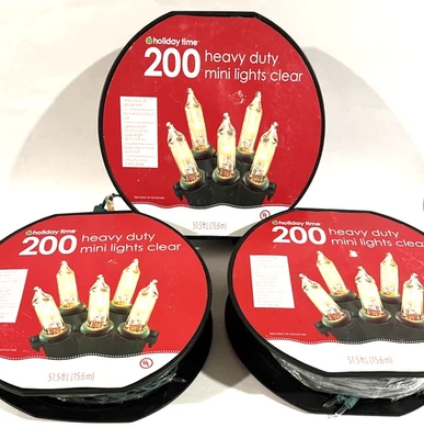 3 Holiday Time 200 Heavy Duty Gauge Wire Mini Clear String Lights w Reel 51.5 FT - Image 1 of 4