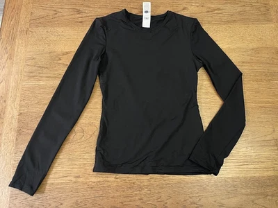 ROSA Victoria’s Negro Puro PEQUEÑO Base Elastizada Cuello Redondo Manga Larga Top VS Foto 1 de 2