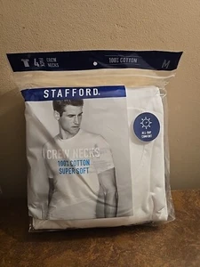 New Stafford 4Pk Men Super Soft White 100% Cotton Crew Neck T-Shirts Sz M - Picture 1 of 1