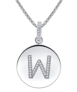 1/10 CTTW Diamond Initial Monogram Letter Disc Pendant in Sterling Silver - Picture 1 of 1