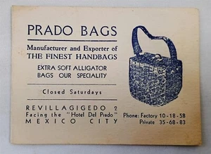 Vintage Advertising Business Card Exchange Table Prado Bags Handbag Mexico - Picture 1 of 3