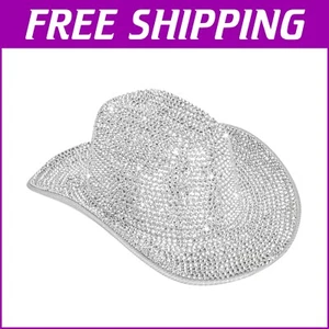 Rhinestone Fringe Cowboy Hat - Sparkly Adjustable Fedora for Festivals & Parties - Picture 1 of 7