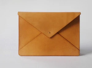 Archivo Bolsillo Vaca Cuero Bolso Mensajero Paquete Sobre Hecho a Mano Amarillo Z633 - Imagen 1 de 3