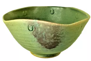 Marianne Brown ART POTTERY Free Form Hexagonal Bowl Horseshoe Stamp Design - Picture 1 of 6
