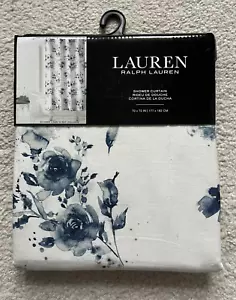 Tenda doccia Lauren Ralph Lauren cotone bianco/blu floreale - 70” x 72” - NUOVO - Foto 1 di 4