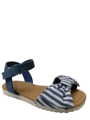 Wonder Nation Girls Denim Blue Stripe Sandals With Ankle Strap Size 8 Bow Tie  - Image 1 of 4