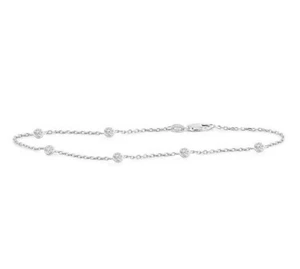 14K White Gold Anklet Bracelet With .54 Carat Diamonds By The Yard 10 Inches - Picture 1 of 2