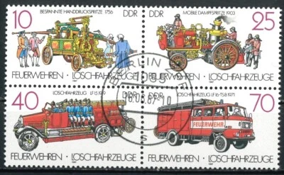 GERMANY DDR OLD STAMPS 1987 Fire Engines - Block of 4 - USED/CTO - Image 1 of 2