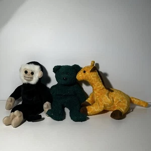 TY Beanie Baby “Mooch” Monkey “twigs” Giraffe  Bear 2001  Holiday Lot Of 3 - Picture 1 of 8