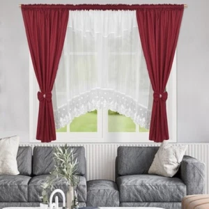 AMAZING READY MADE VOILE NET CURTAINS TAPE TOP Red - Picture 1 of 4