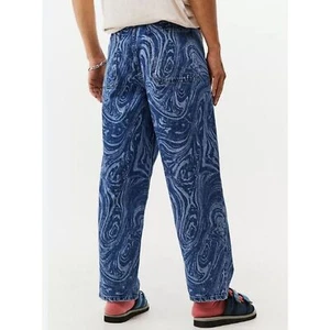 Urban Outfitters BDG Blue Laser Swirl Print Bow Jean Boyfriend Wide Leg SZ 27x32 - Picture 1 of 15